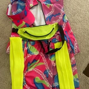 Full Ken Costume: Vest, Shorts, Visor, Neon waist pack and 4 neon leg warmers